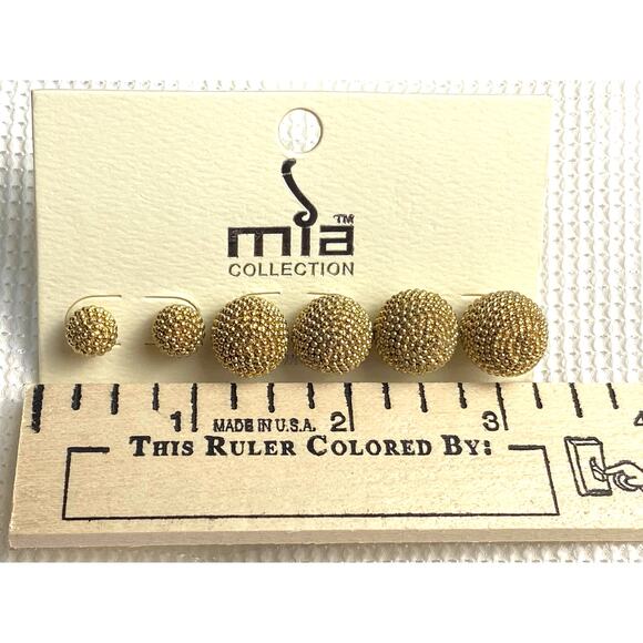 Mia Collection Set of 3 Gold-Toned Studded Ball Post Earrings - Picture 3 of 5